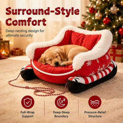 🎄Their Own Christmas Sleigh – Cozy Plush Pet Bed for Dogs & Cats