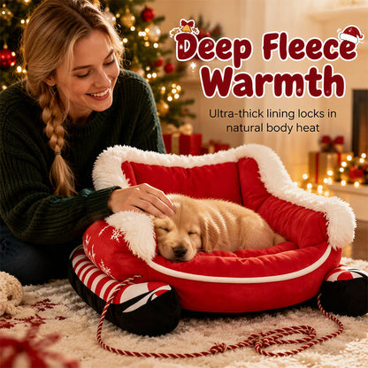 🎄Their Own Christmas Sleigh – Cozy Plush Pet Bed for Dogs & Cats