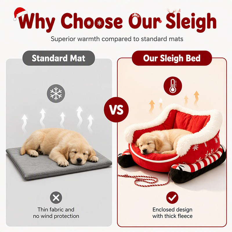🎄Their Own Christmas Sleigh – Cozy Plush Pet Bed for Dogs & Cats