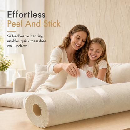 ⏳Limited-time 50% off⏰Thickened Non Woven Self Adhesive Wallpaper with 3D Textured Stripe Pattern for Bedroom and Living Room Background Wall 53cm x 1m🏵️🧱