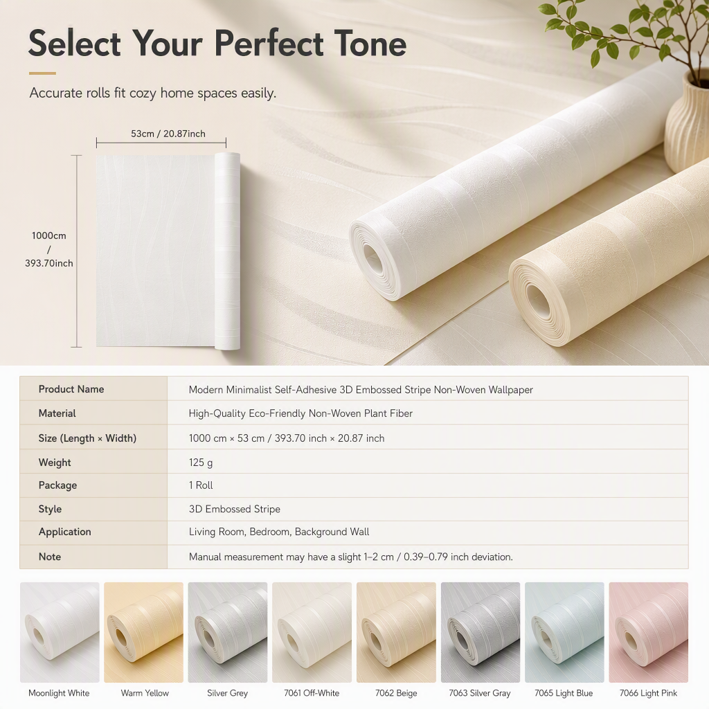 ⏳Limited-time 50% off⏰Thickened Non Woven Self Adhesive Wallpaper with 3D Textured Stripe Pattern for Bedroom and Living Room Background Wall 53cm x 1m🏵️🧱