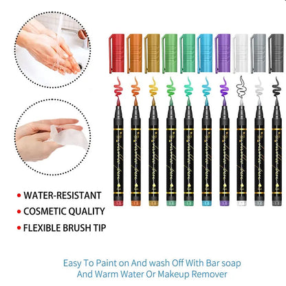 🎁🔥Last day sale 50% OFF🔥Cosmetic Grade Temporary Tattoo Markers for Skin, 10/15 Vibrant Colors Flexible Brush Tip Pens,, High Detail, Face Makeup Halloween, None Toxic, Office Stationery Writing Tool 2