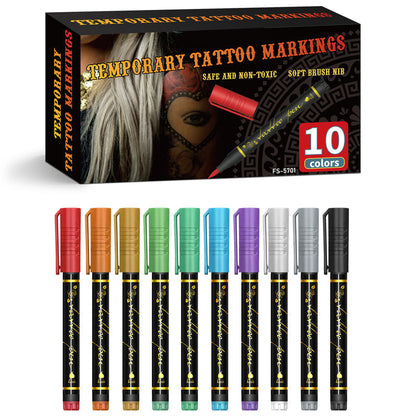 🎁🔥Last day sale 50% OFF🔥Cosmetic Grade Temporary Tattoo Markers for Skin, 10/15 Vibrant Colors Flexible Brush Tip Pens,, High Detail, Face Makeup Halloween, None Toxic, Office Stationery Writing Tool 2