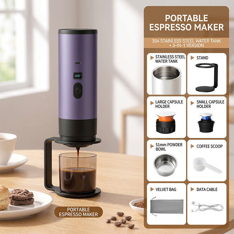 🎁2026 New Arrivals 50% OFF💥Portable Espresso Maker – digital display, Type-C rechargeable, 90ml tank & 120ml cup. Enjoy fresh hot coffee anywhere! 🛡️💪