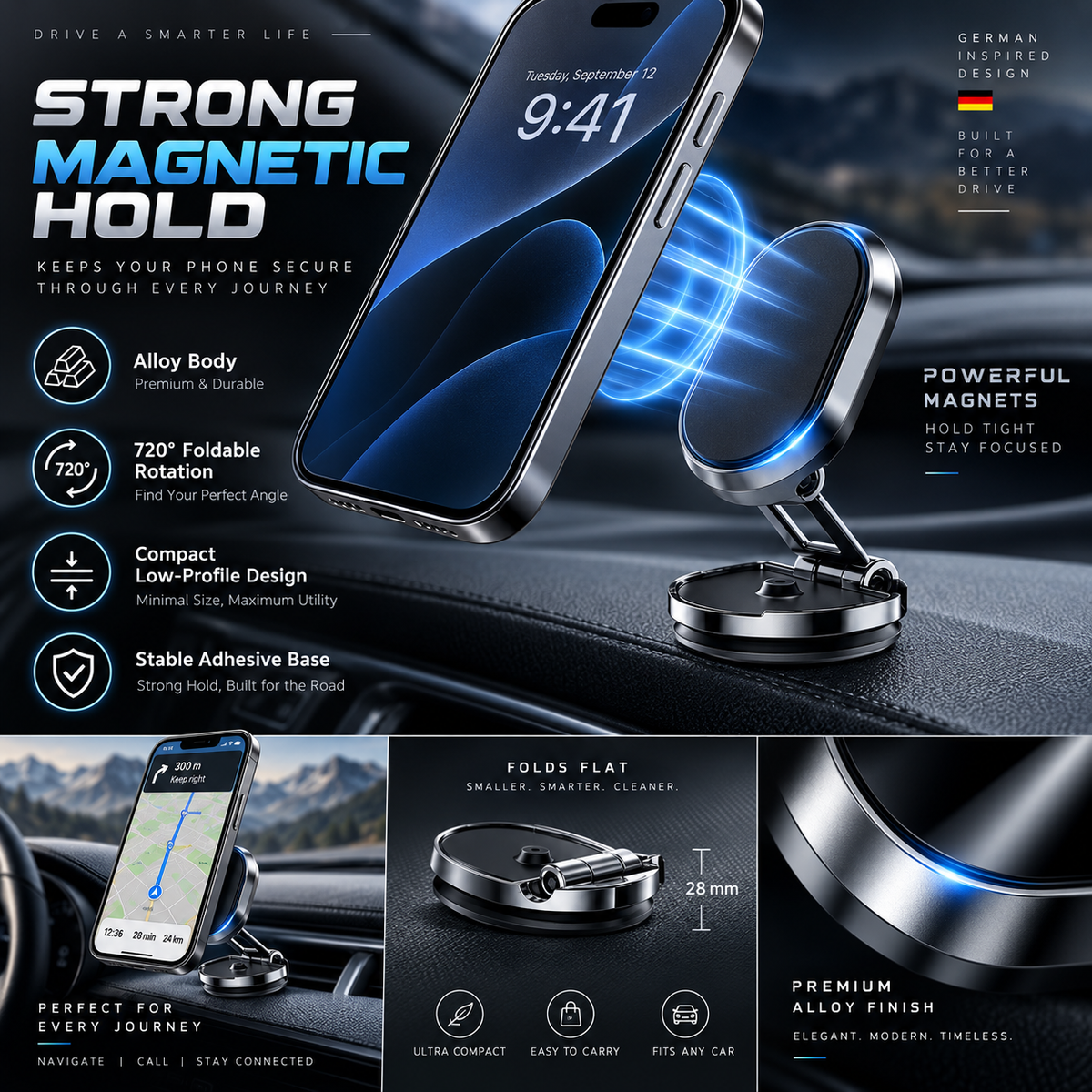 Rotatable Folding Magnetic Car Phone Mount