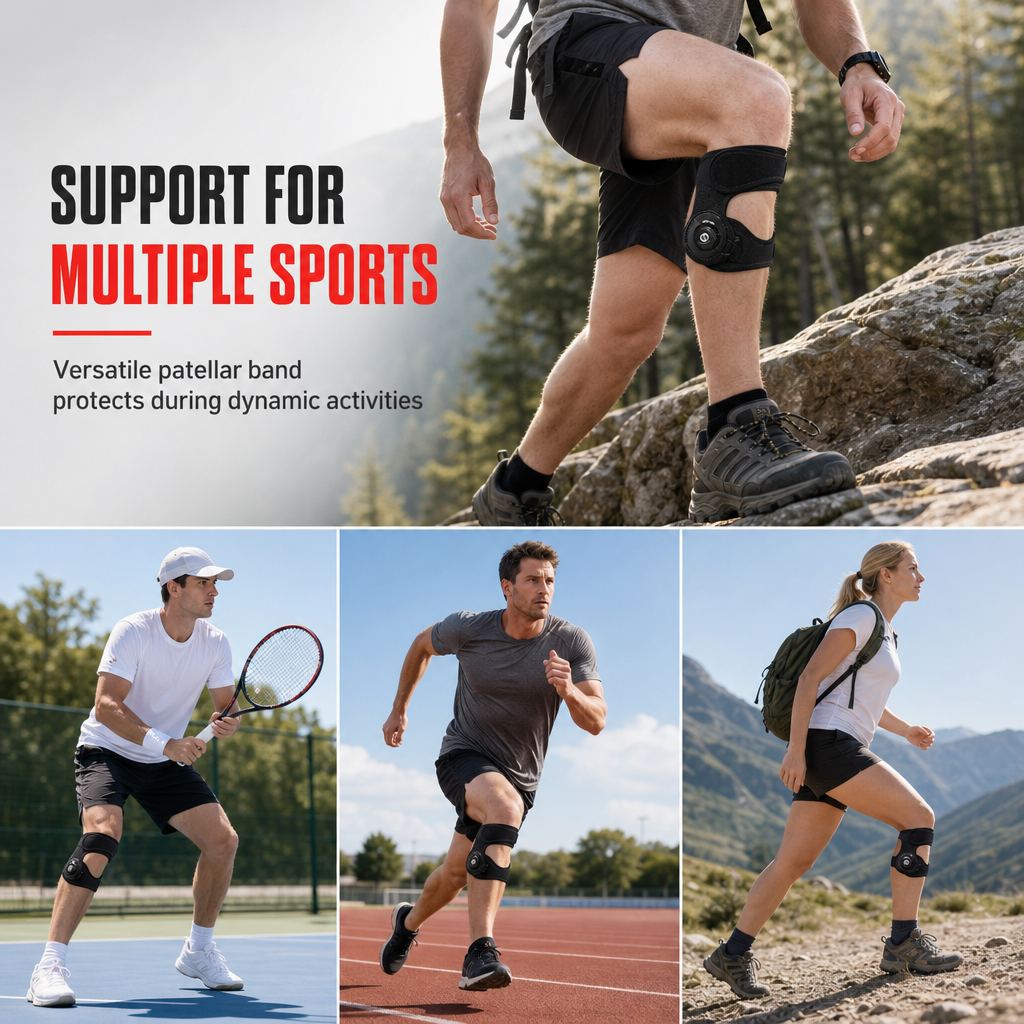 Adjustable Silicone Patella Stabilizer Strap – dial-adjusted steel wire compression, shock-absorbing pad & breathable dual strap. Stable knees for running & tennis! 🛡️💪