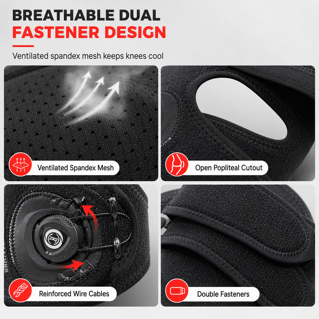 Adjustable Silicone Patella Stabilizer Strap – dial-adjusted steel wire compression, shock-absorbing pad & breathable dual strap. Stable knees for running & tennis! 🛡️💪