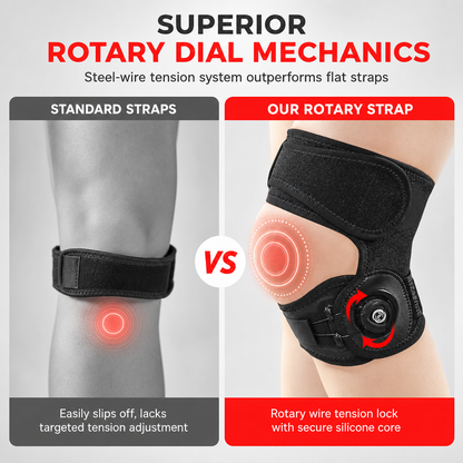 Adjustable Silicone Patella Stabilizer Strap – dial-adjusted steel wire compression, shock-absorbing pad & breathable dual strap. Stable knees for running & tennis! 🛡️💪