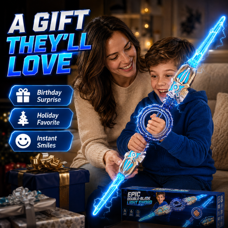 360° Spinning Double-Blade LED Sword | Rechargeable Light-Up Toy