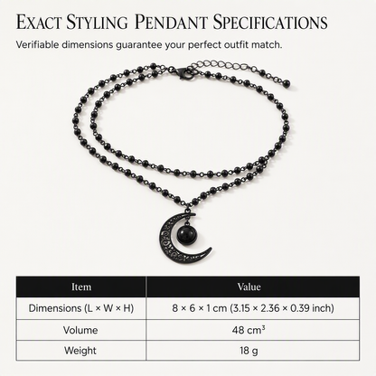 ⏳Limited-time 50% off⏰Gothic Dark Crystal Beaded Chain Necklace with Hollow Out Moon Alloy Pendant🖤🌙