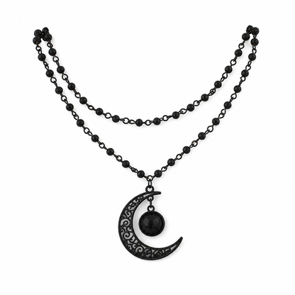 ⏳Limited-time 50% off⏰Gothic Dark Crystal Beaded Chain Necklace with Hollow Out Moon Alloy Pendant🖤🌙