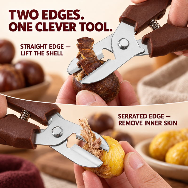 ⚡ 2-in-1 Chestnut Shear – Dual-Edge, Labor-Saving, Safe ✨