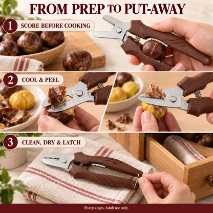 ⚡ 2-in-1 Chestnut Shear – Dual-Edge, Labor-Saving, Safe ✨