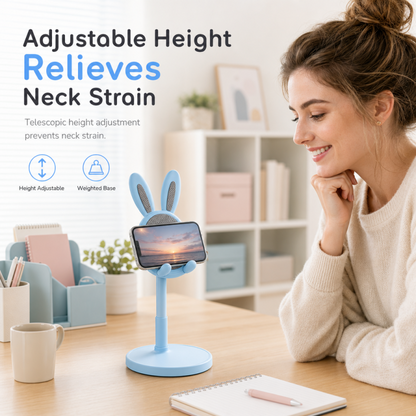 🐰 BUY 1 GET 1 FREE 📱✨ Cute Bunny Desktop Phone Stand – Height Adjustable, Weighted Base, Anti-Scratch Silicone Pads