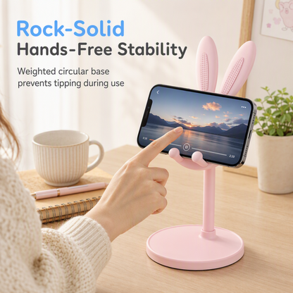 🐰 BUY 1 GET 1 FREE 📱✨ Cute Bunny Desktop Phone Stand – Height Adjustable, Weighted Base, Anti-Scratch Silicone Pads