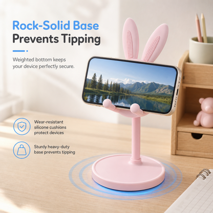 🐰 BUY 1 GET 1 FREE 📱✨ Cute Bunny Desktop Phone Stand – Height Adjustable, Weighted Base, Anti-Scratch Silicone Pads