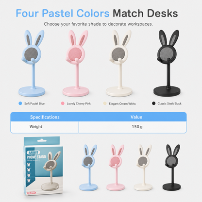 🐰 BUY 1 GET 1 FREE 📱✨ Cute Bunny Desktop Phone Stand – Height Adjustable, Weighted Base, Anti-Scratch Silicone Pads