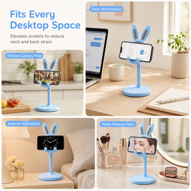 🐰 BUY 1 GET 1 FREE 📱✨ Cute Bunny Desktop Phone Stand – Height Adjustable, Weighted Base, Anti-Scratch Silicone Pads