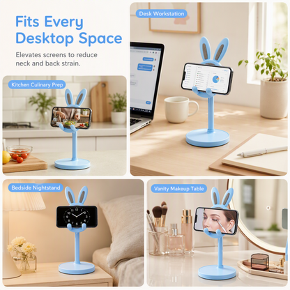 🐰 BUY 1 GET 1 FREE 📱✨ Cute Bunny Desktop Phone Stand – Height Adjustable, Weighted Base, Anti-Scratch Silicone Pads