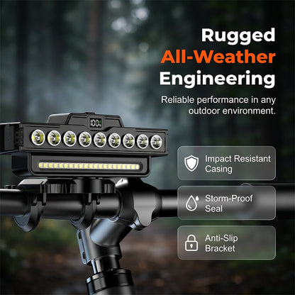 🚴💡 30-LED Dual Beam Cycling Light – 7 Modes, Digital Battery Display & USB-C Rechargeable