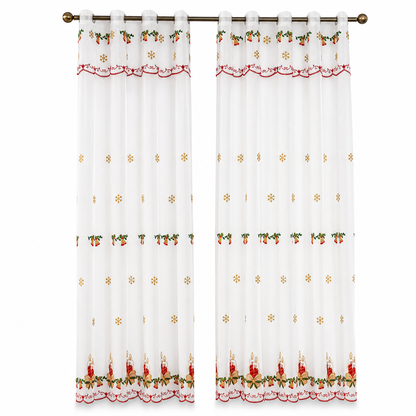🎄❄️ Embroidered Christmas Sheer Curtain – Snowflake & Bell Window Decor for a Cozy Holiday Home