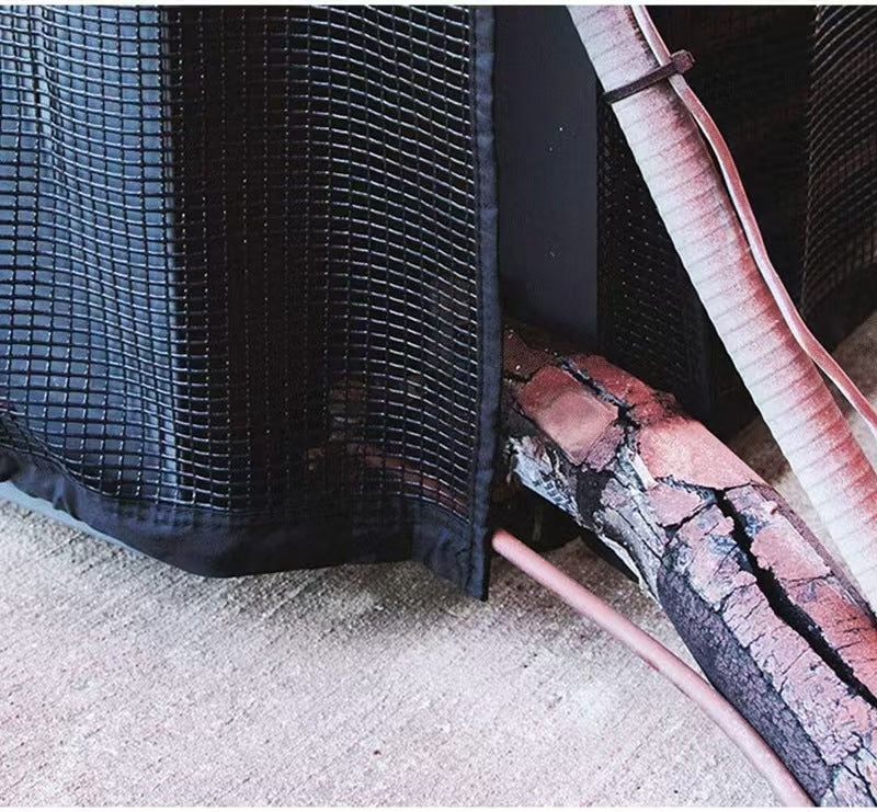 Outdoor AC mesh cover fitted around the base of an air conditioner