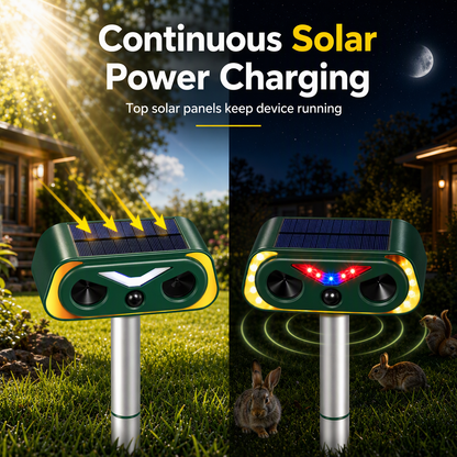 Solar Powered Outdoor Waterproof Ultrasonic Animal Repeller with Flame Light and Siren Alarm High Power Variable Frequency Rodent Deterrent
