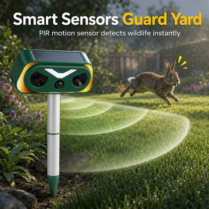 Solar Powered Outdoor Waterproof Ultrasonic Animal Repeller with Flame Light and Siren Alarm High Power Variable Frequency Rodent Deterrent