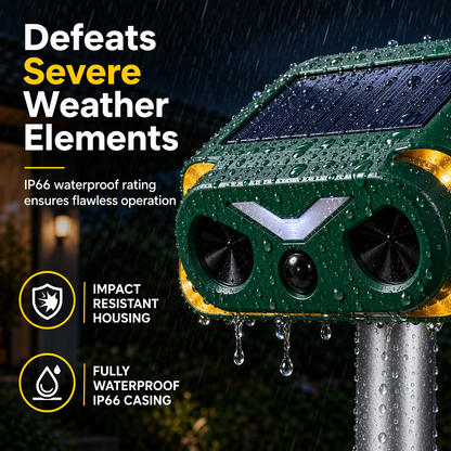 Solar Powered Outdoor Waterproof Ultrasonic Animal Repeller with Flame Light and Siren Alarm High Power Variable Frequency Rodent Deterrent