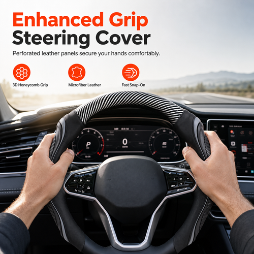🔥Universal Carbon Fibre Steering Wheel Cover – Anti-Slip Breathable Grip & Napa-Style Finish, Refresh Your Daily Drive ✨
