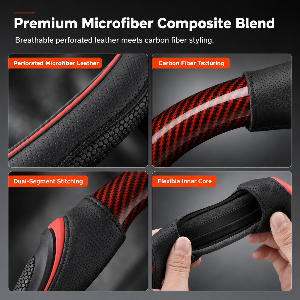 🔥Universal Carbon Fibre Steering Wheel Cover – Anti-Slip Breathable Grip & Napa-Style Finish, Refresh Your Daily Drive ✨