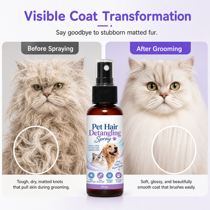 Pet Detangling & Smoothing Spray – loosens tangles, reduces brushing friction, leaves coat smooth & cared for. Easy everyday grooming! 🛡️💚