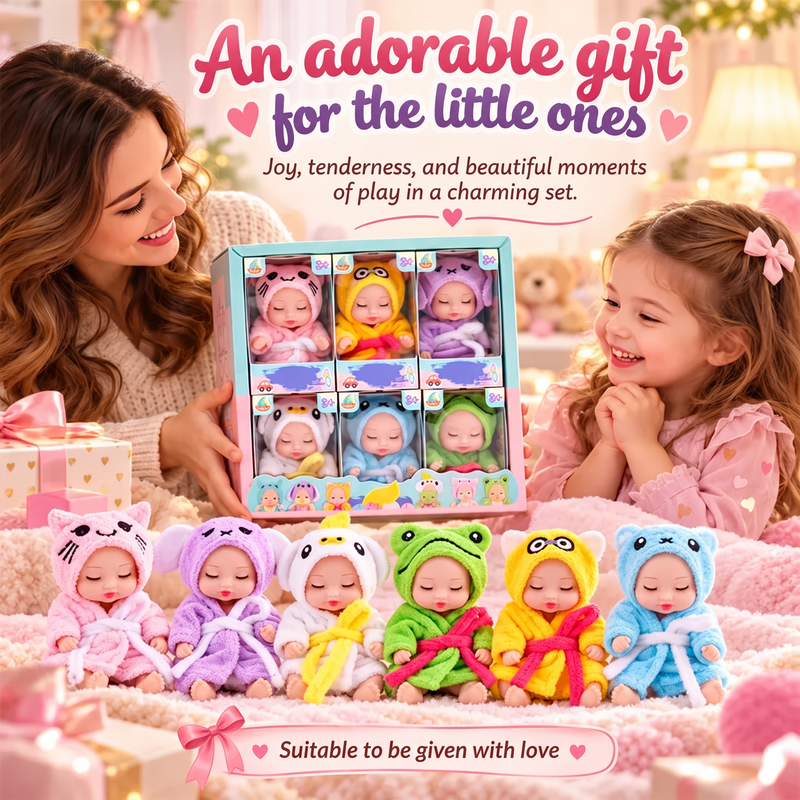 🍼 Mini Baby Dolls in Animal Outfits: 6 Styles, Sleeping Design, Portable, Gift-Ready