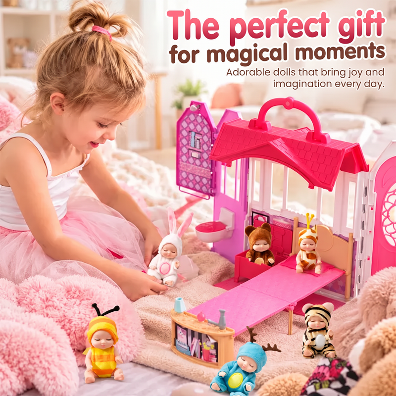 🍼 Mini Baby Dolls in Animal Outfits: 6 Styles, Sleeping Design, Portable, Gift-Ready