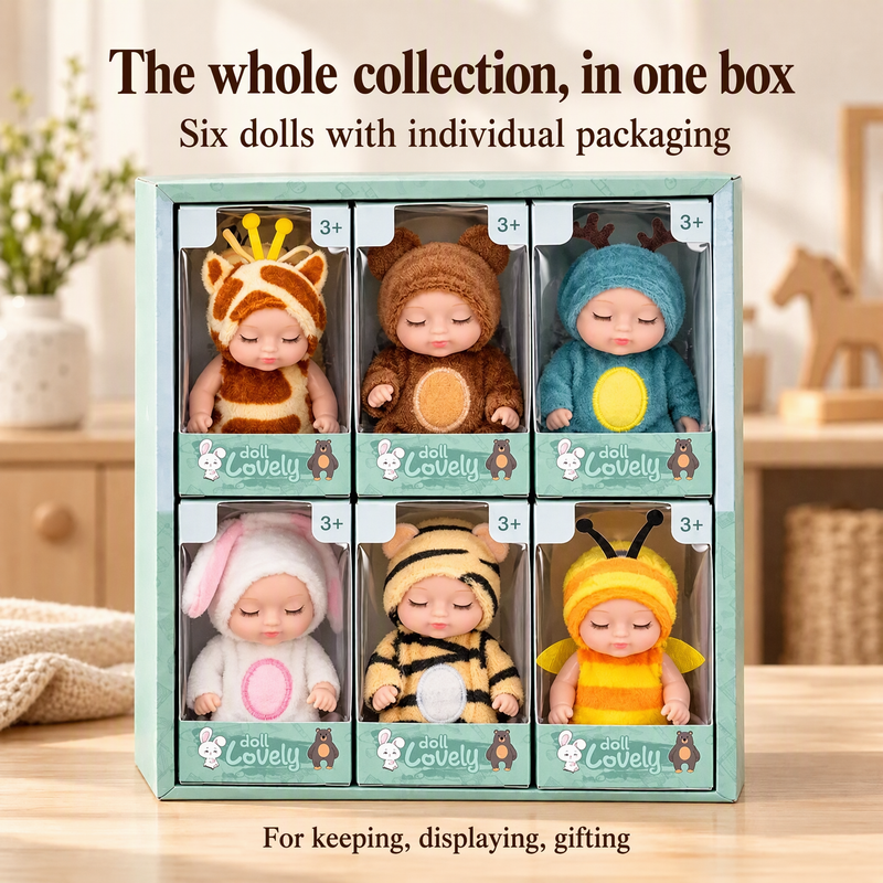 🍼 Mini Baby Dolls in Animal Outfits: 6 Styles, Sleeping Design, Portable, Gift-Ready