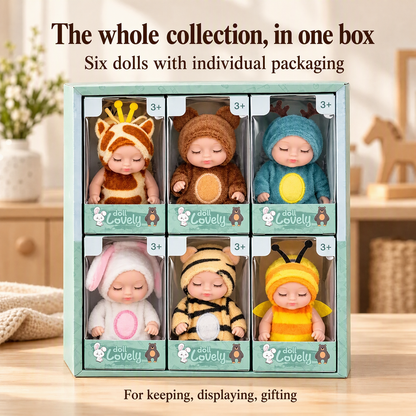 🍼 Mini Baby Dolls in Animal Outfits: 6 Styles, Sleeping Design, Portable, Gift-Ready