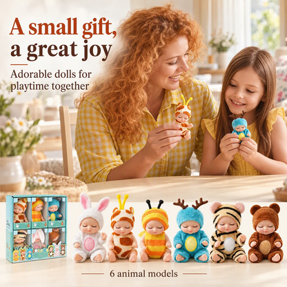 🍼 Mini Baby Dolls in Animal Outfits: 6 Styles, Sleeping Design, Portable, Gift-Ready