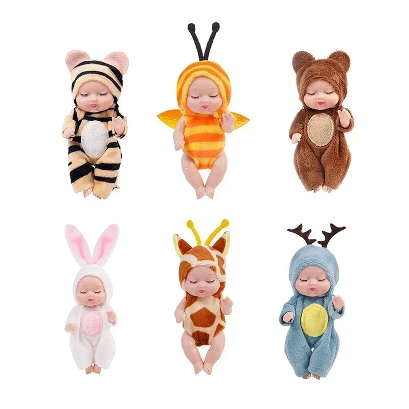 🍼 Mini Baby Dolls in Animal Outfits: 6 Styles, Sleeping Design, Portable, Gift-Ready