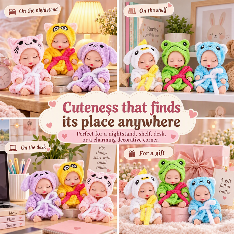 🍼 Mini Baby Dolls in Animal Outfits: 6 Styles, Sleeping Design, Portable, Gift-Ready