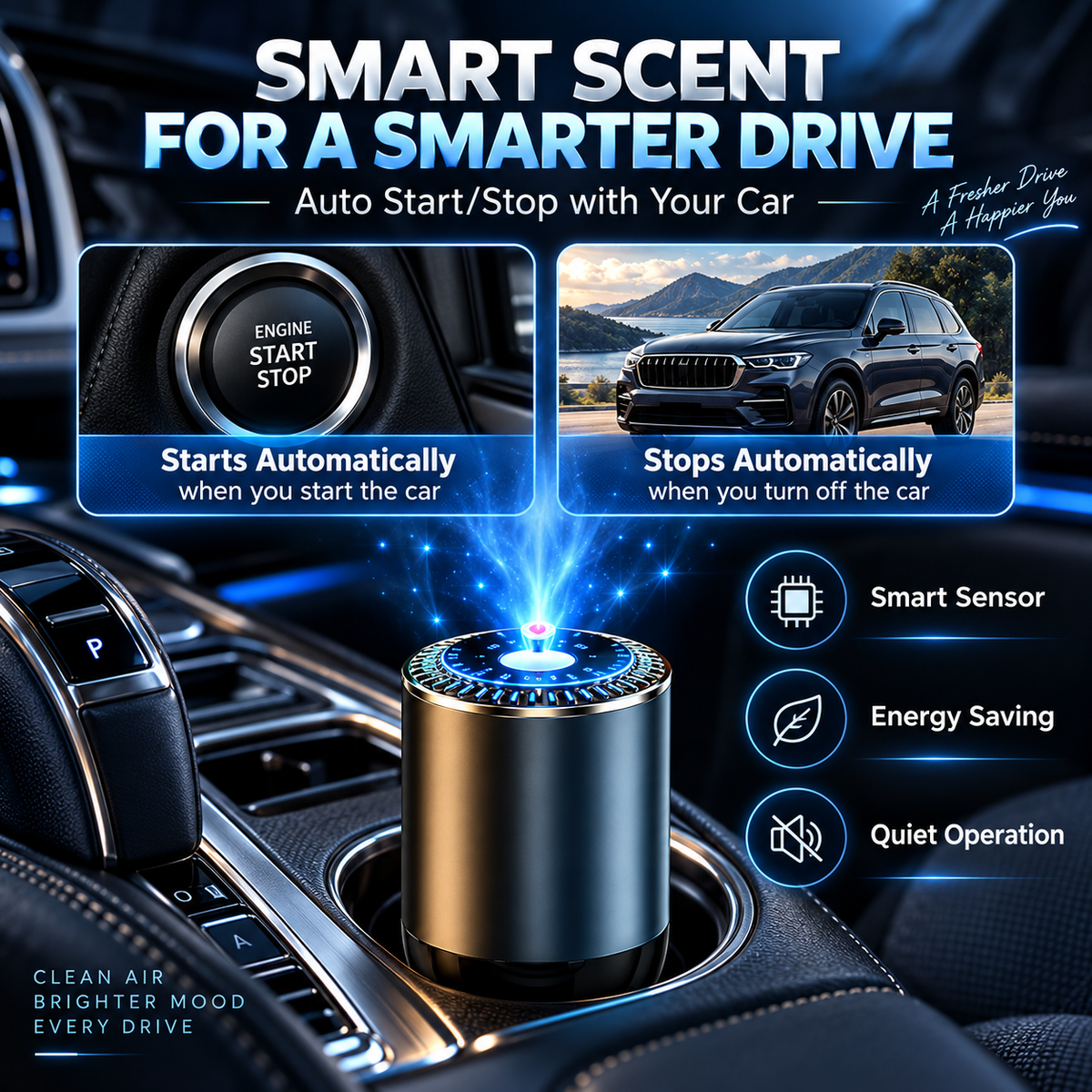 Smart Car Aroma Diffuser with Starry Projection