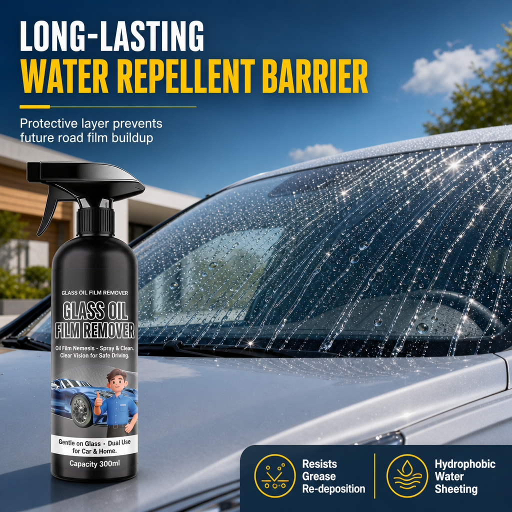 🚗Car Glass Oil Film Remover Spray💦Powerful Windshield Decontamination and Bug Residue Cleaner for Clear Driving Vision