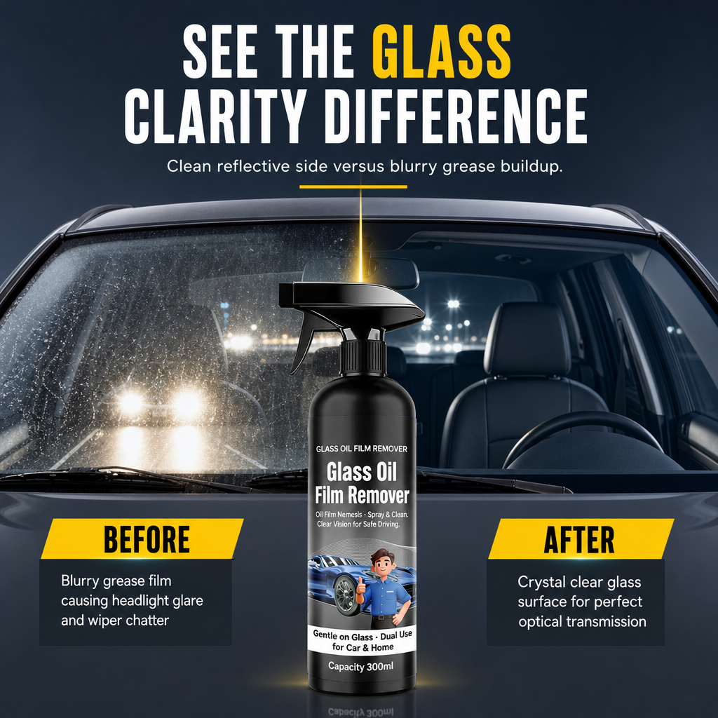 🚗Car Glass Oil Film Remover Spray💦Powerful Windshield Decontamination and Bug Residue Cleaner for Clear Driving Vision