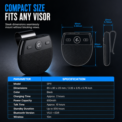 🚗SP11 Car Sun Visor Bluetooth Hands Free Speakerphone with Vibration Activated Auto Power On A2DP Support and Caller ID Voice Prompt