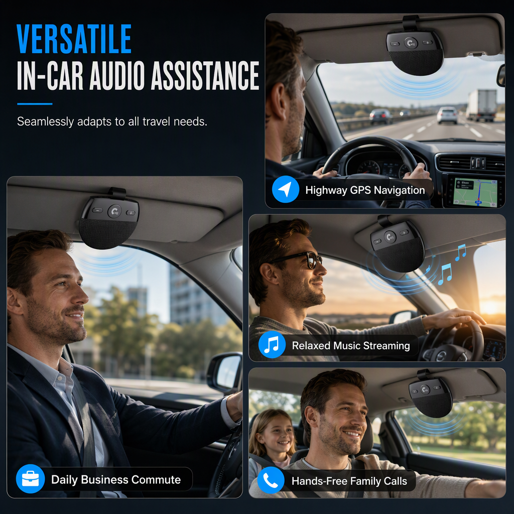 🚗SP11 Car Sun Visor Bluetooth Hands Free Speakerphone with Vibration Activated Auto Power On A2DP Support and Caller ID Voice Prompt