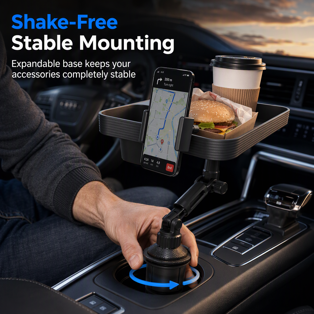 3 in 1 Multifunctional Car Cup Holder Phone Mount with Tray and Storage Organizer🚗📱🥤🍔