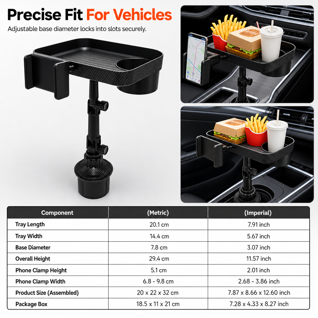 3 in 1 Multifunctional Car Cup Holder Phone Mount with Tray and Storage Organizer🚗📱🥤🍔