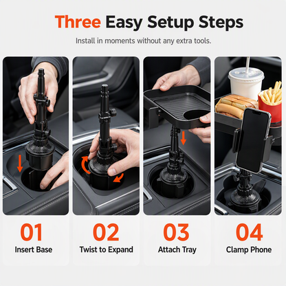 3 in 1 Multifunctional Car Cup Holder Phone Mount with Tray and Storage Organizer🚗📱🥤🍔