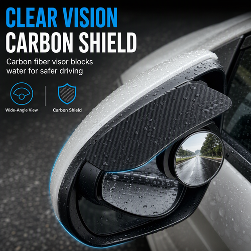 🚗50% OFF NOW! Adjustable Blind Spot Mirrors with Rain Visor, Carbon Fiber Rearview Mirror Rain Guard, Wide Angle Convex Mirror for Car Side Mirror, Improve Driving Safety in Rainy Days