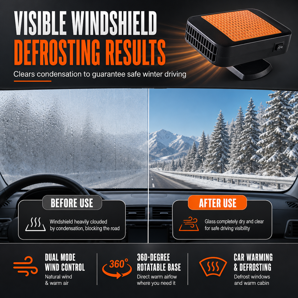 ❄️ LIMITED-TIME 50% OFF! 🔥 Portable Car Defroster Defogger – Fast, Rotatable, Safe 🚗