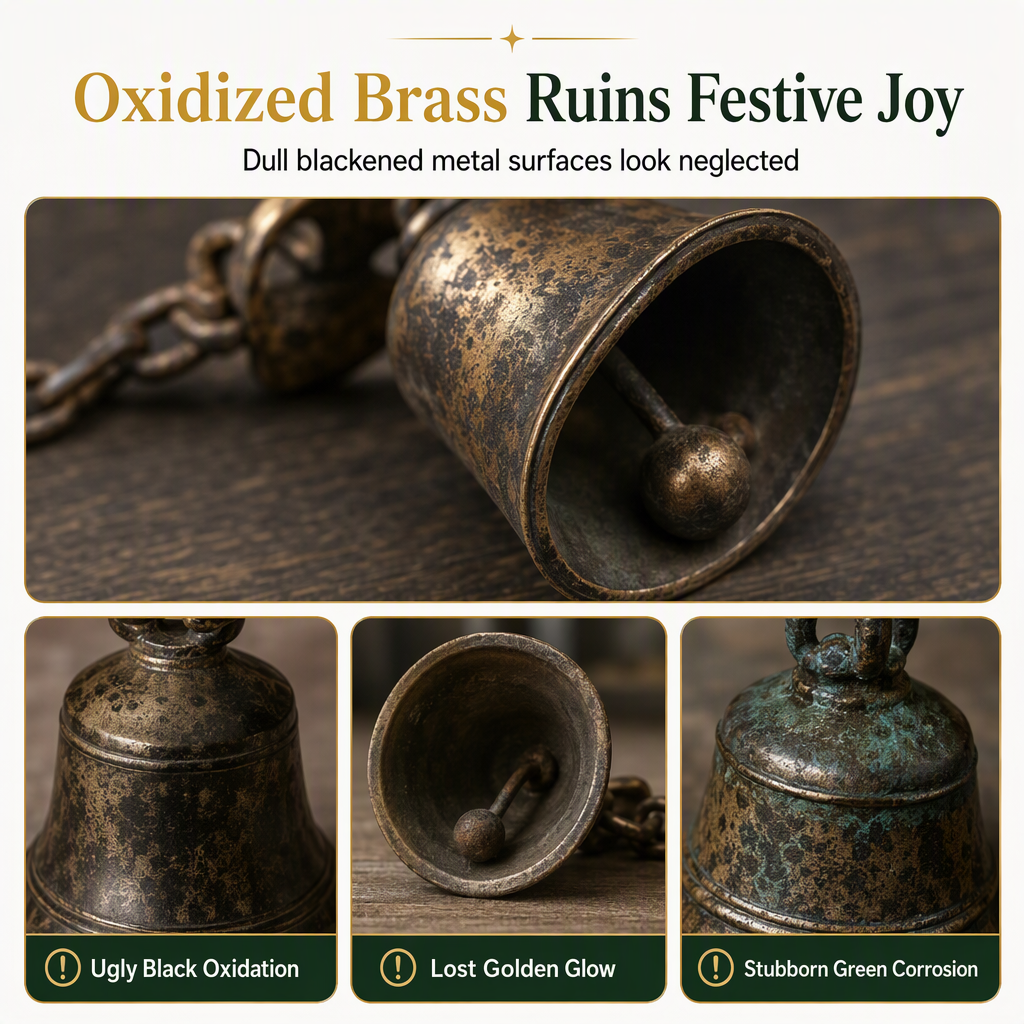 Polishing cream applied to a tarnished brass bell